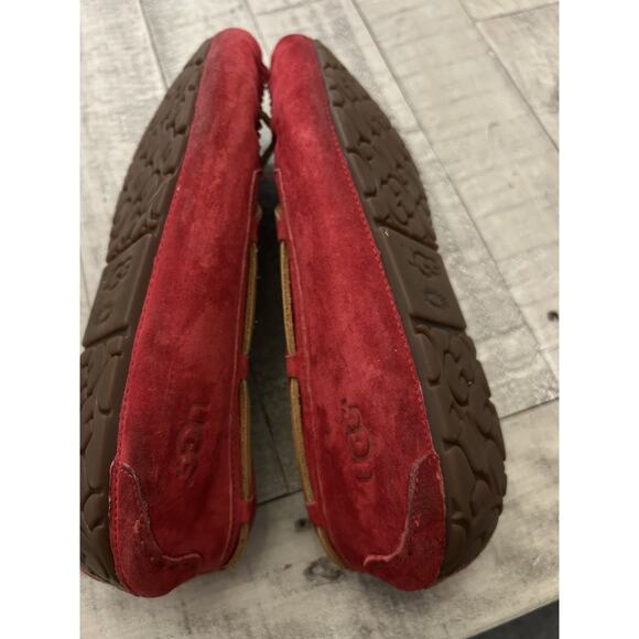 UGG Womens Size 12 Red Suede Sheepskin Moccasin Slipper Slip On - Picture 5 of 8
